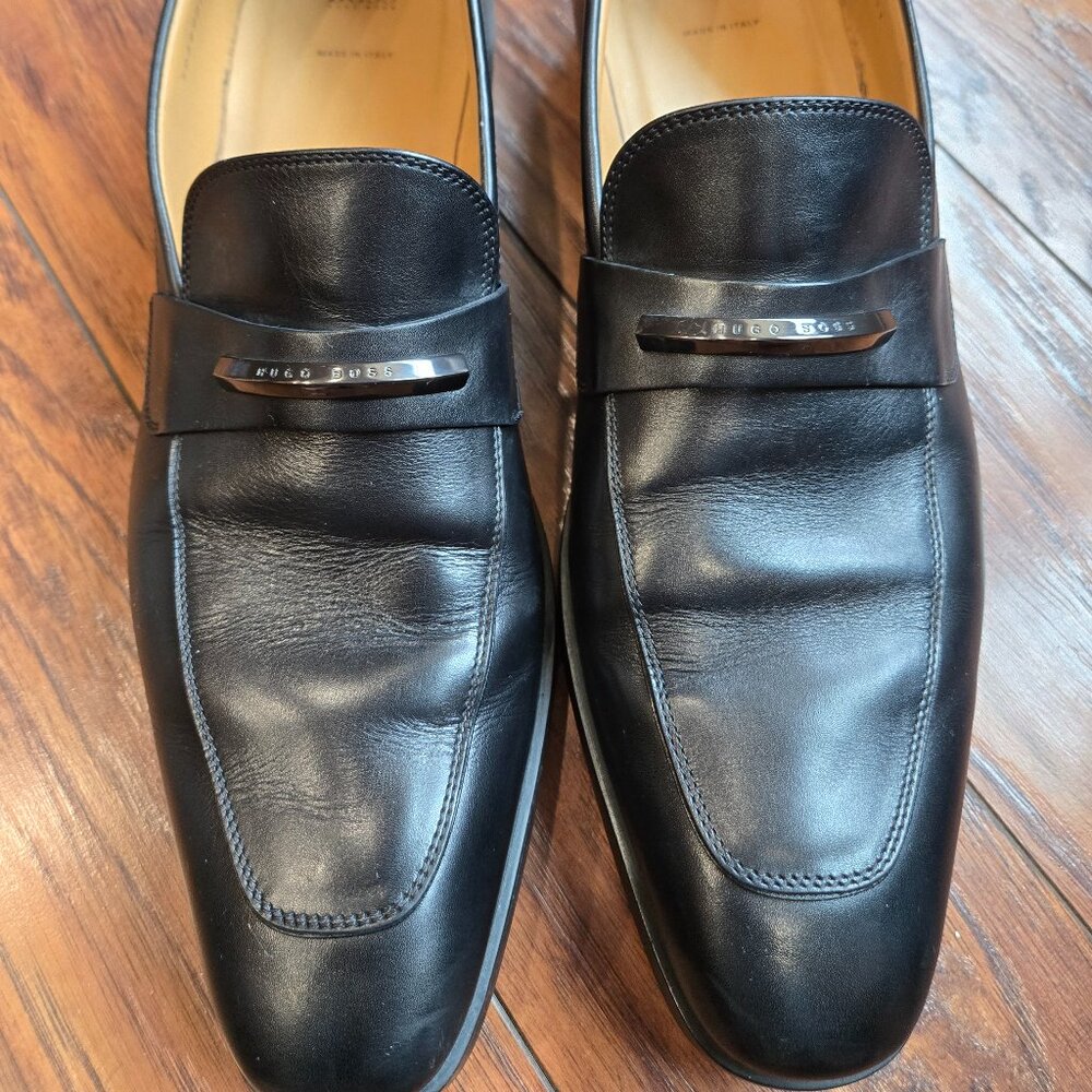 Hugo Boss Portland Loafers Men's Leather Slip On Dress Shoes Black US 12